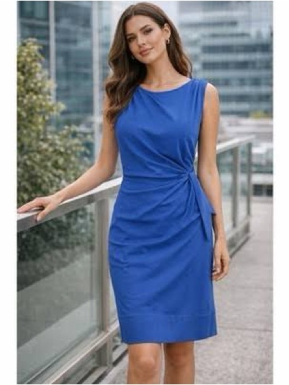 Diane von Furstenberg DVF Angelina Ruched Sleeveless Dress Royal Blue Size L